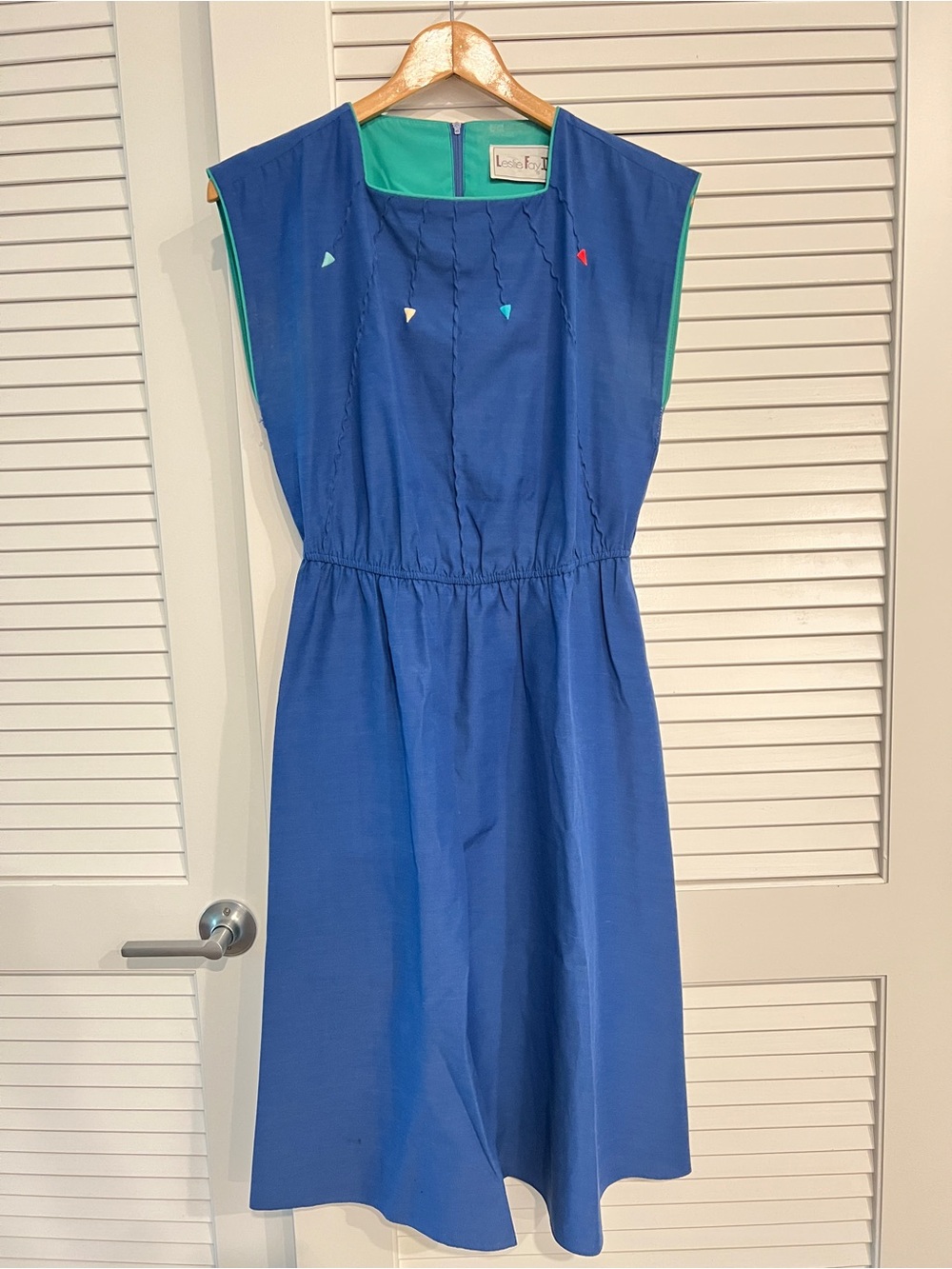 Leslie Fay II Vintage Geometric Blue Dress